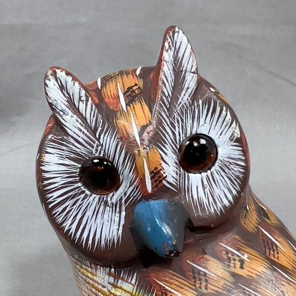 Vtg Action International Stone Art Owl Bird Hand Painted Brown Carved Figurine - Picture 9 of 15